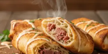 crispy Reuben egg rolls