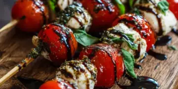 caprese skewers with balsamic glaze
