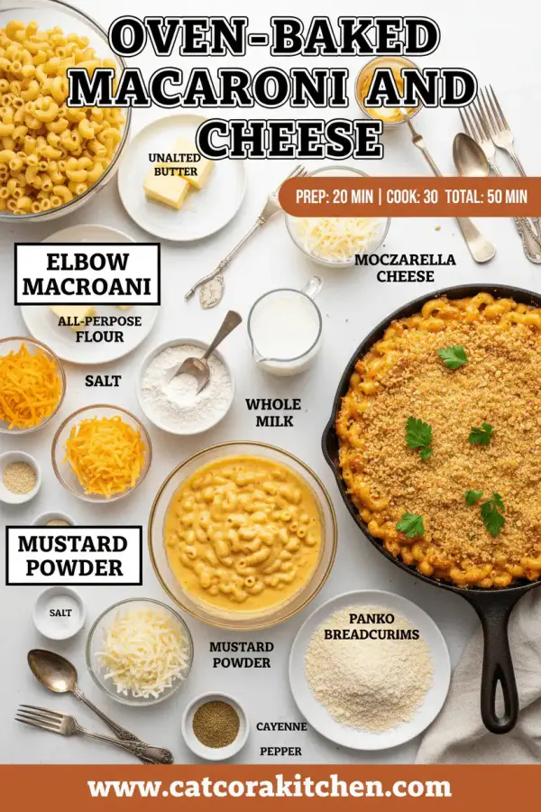 Oven-baked macaroni and cheese ingredients