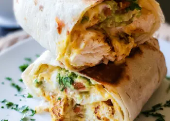 baked avocado chicken burritos featured