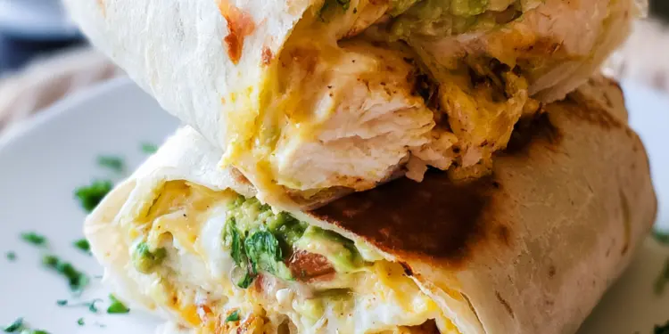 baked avocado chicken burritos featured