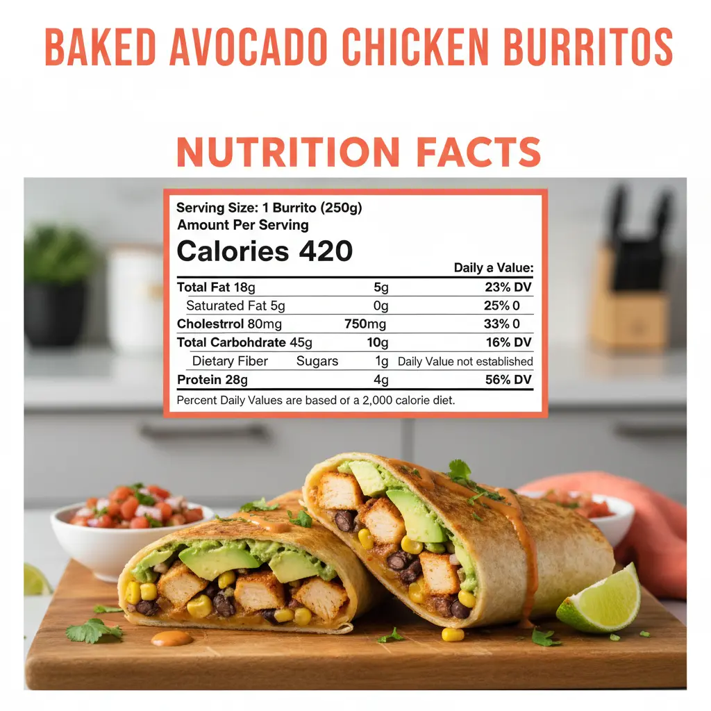 baked avocado chicken burritos nutritional information