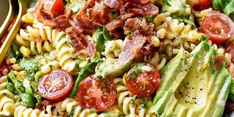 BLT avocado pasta salad recipe featured