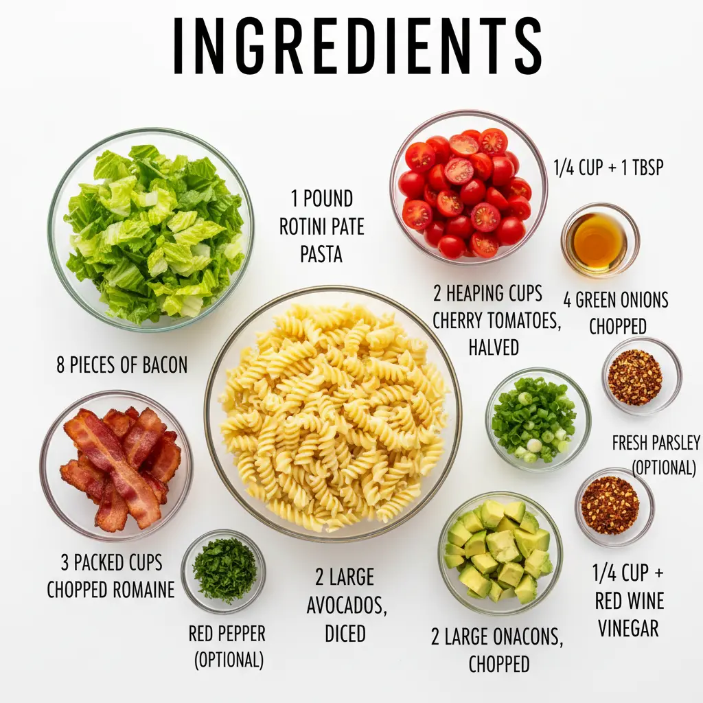 BLT avocado pasta salad recipe ingredients
