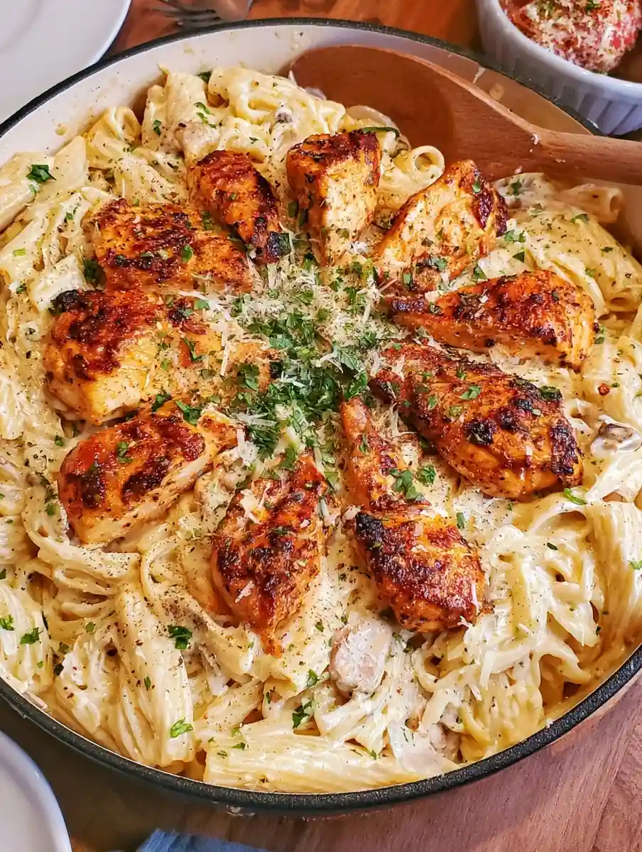 Cajun Chicken Rigatoni Alfredo featured
