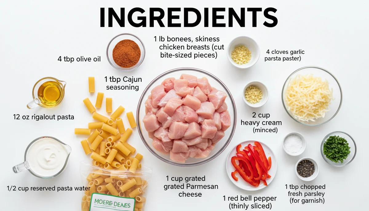 Cajun Chicken Rigatoni Alfredo ingredients