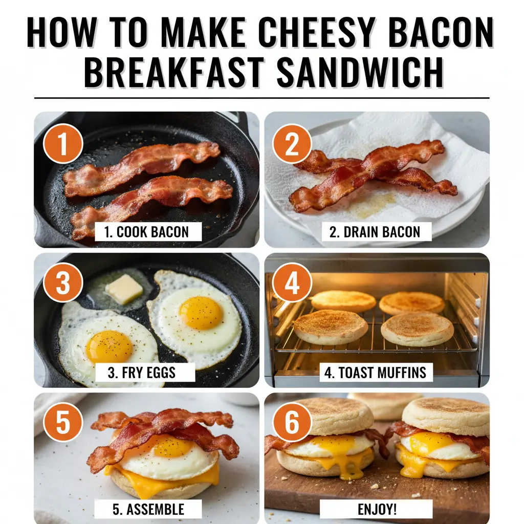 How to make cheesy bacon breakfast sandwich