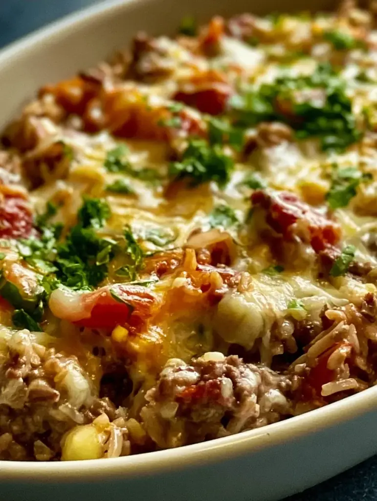 cheesy ground beef rice casserole recipe recipeCard1