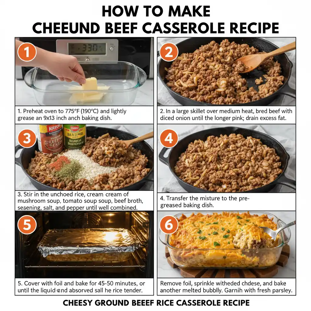 How to make cheesy ground beef rice casserole recipe
