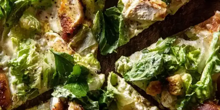 chicken caesar salad pizza recipe featured