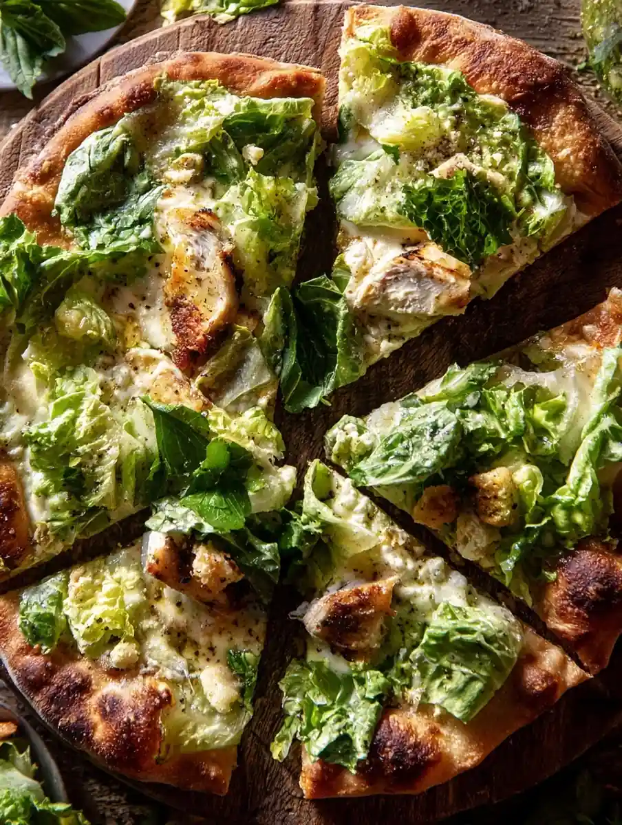 chicken caesar salad pizza recipe featured
