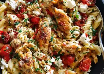 chicken feta pasta recipe featured