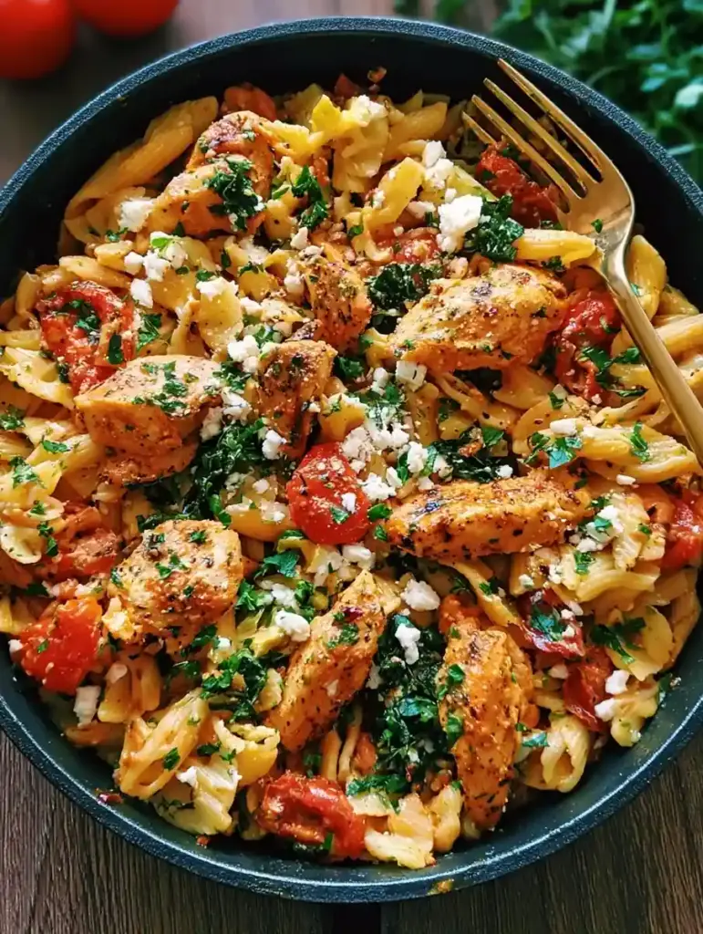 chicken feta pasta recipe recipeCard1