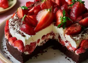 chocolate strawberries and cream pie recipe featured