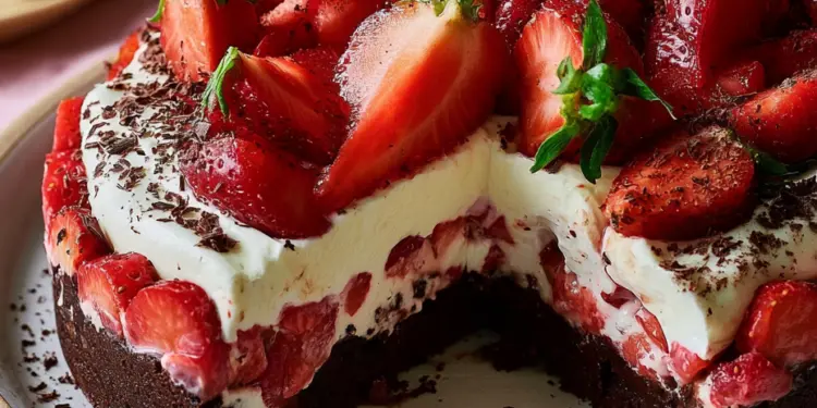 chocolate strawberries and cream pie recipe featured