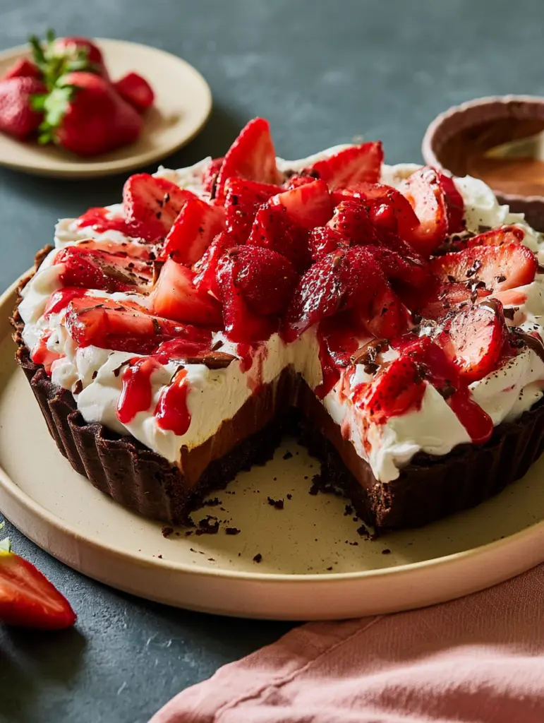 chocolate strawberries and cream pie recipe recipeCard1