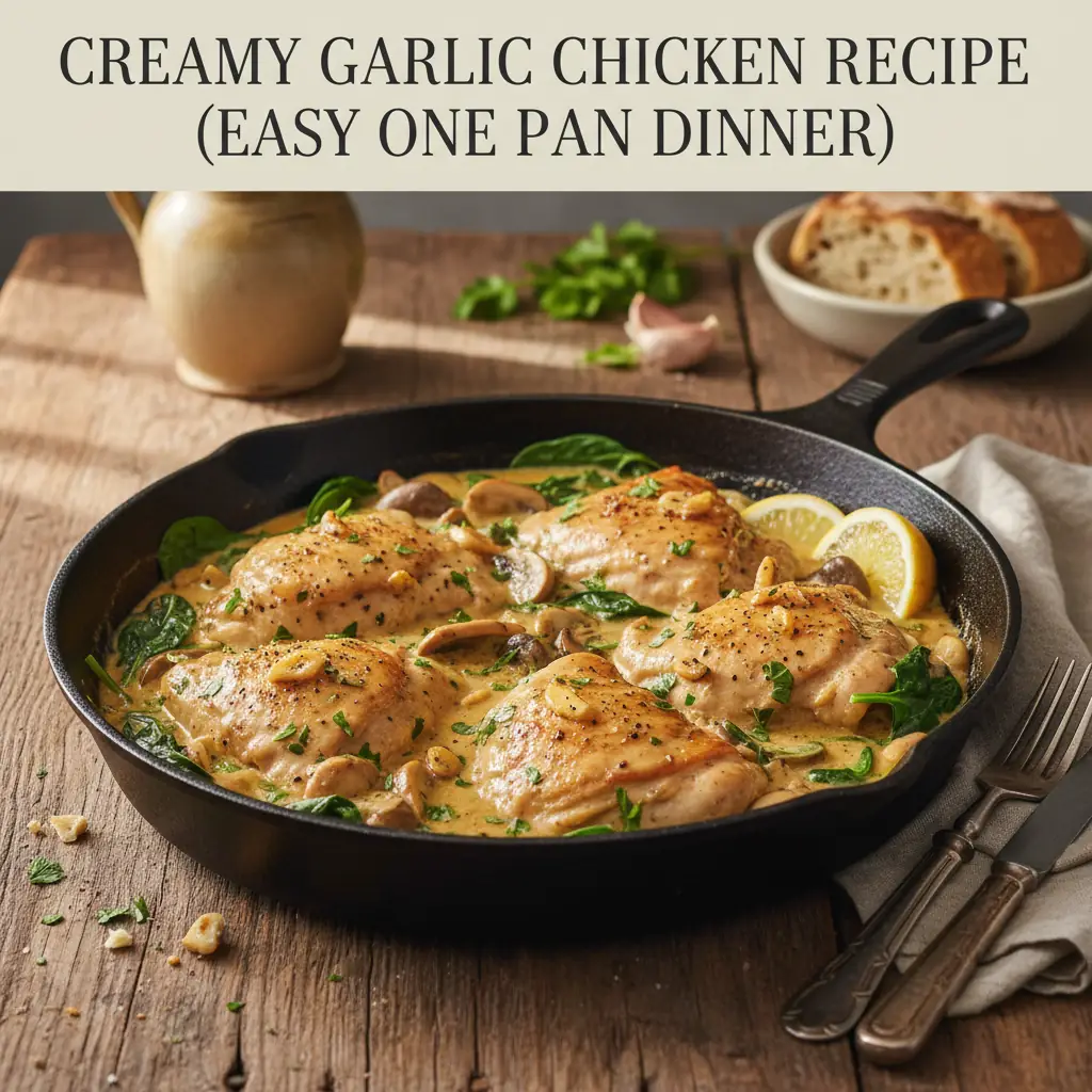 creamy garlic chicken recipe featured
