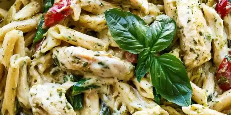 creamy pesto chicken pasta recipe featured