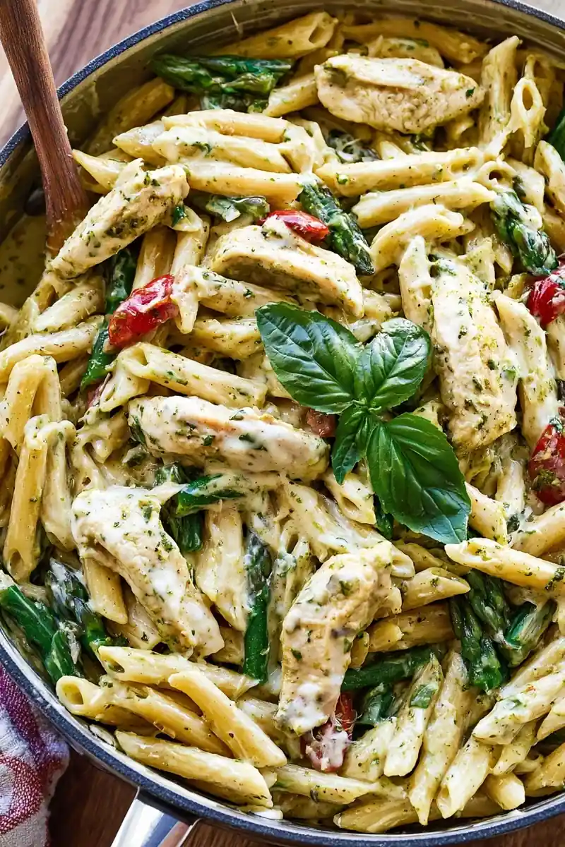 creamy pesto chicken pasta recipe featured
