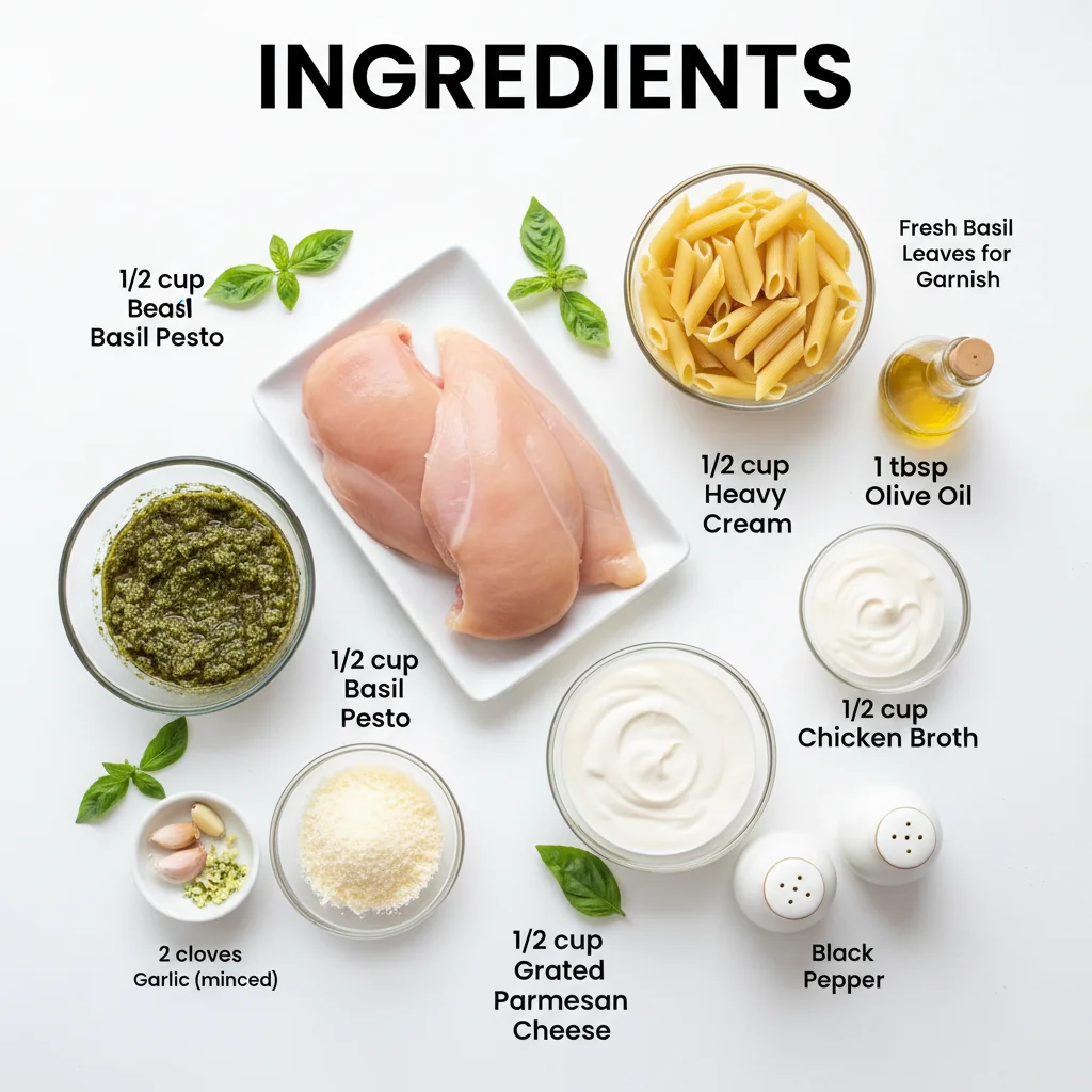 creamy pesto chicken pasta recipe ingredients