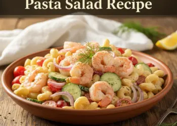 creamy shrimp pasta salad featured