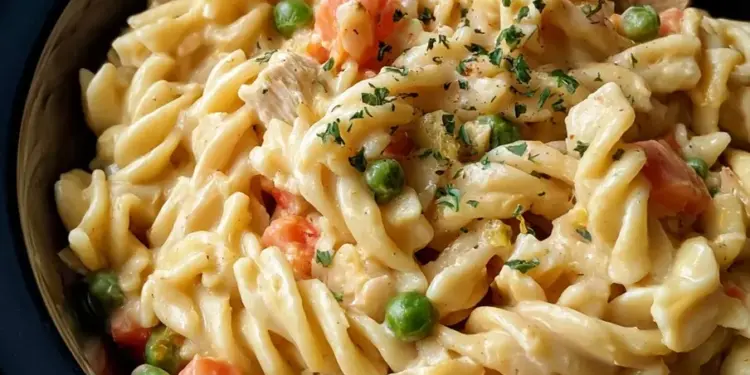 crock pot chicken pot pie pasta featured