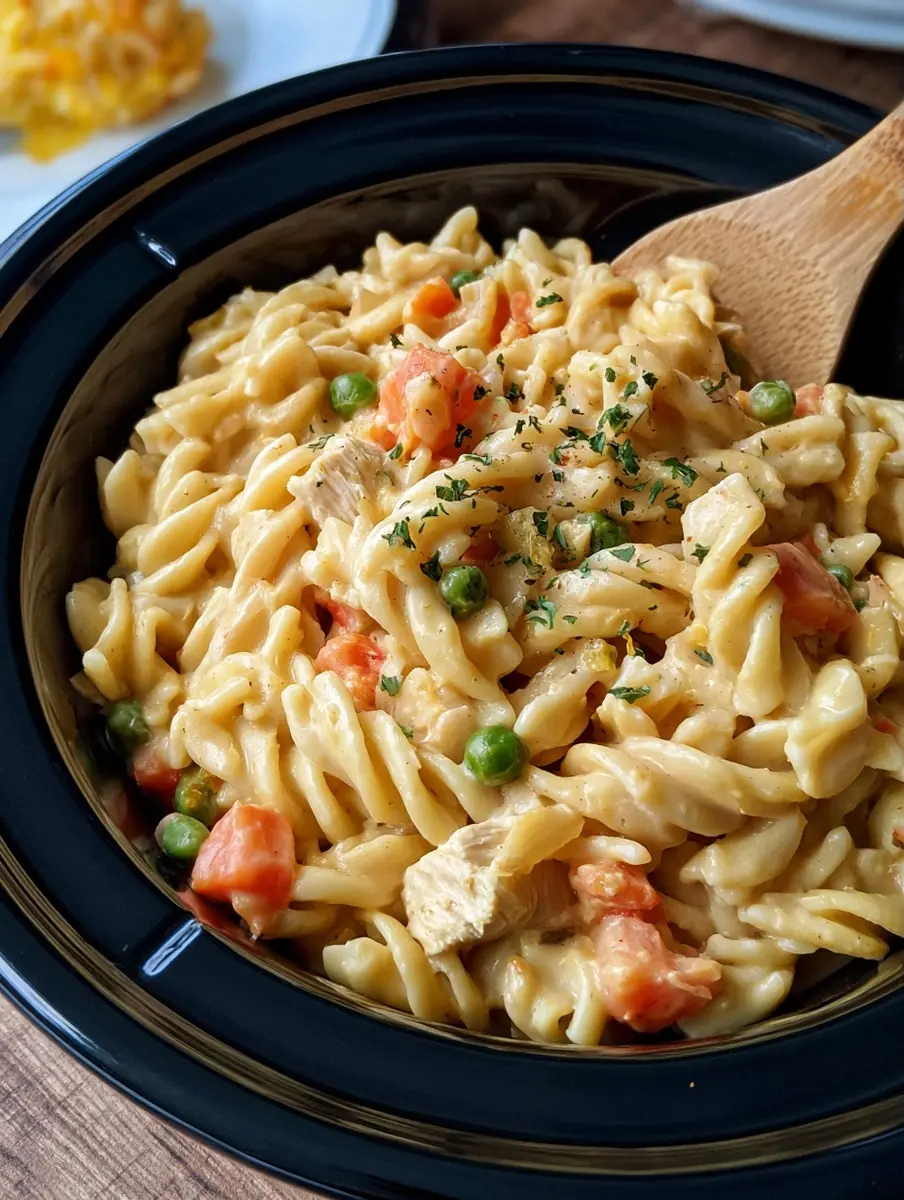 crock pot chicken pot pie pasta featured
