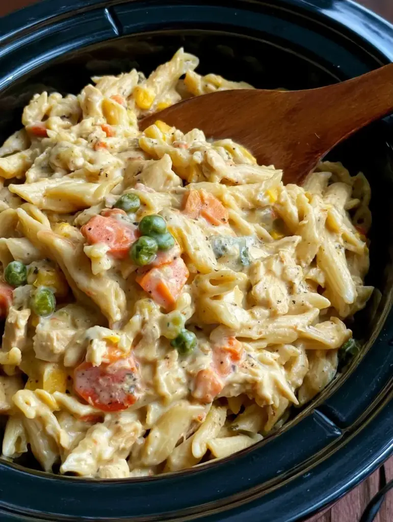 crock pot chicken pot pie pasta recipeCard1