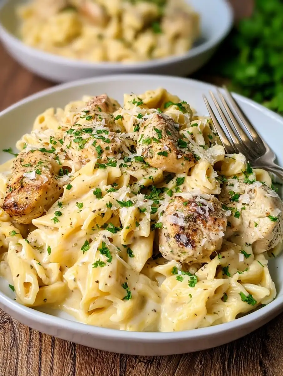 garlic parmesan chicken pasta recipe featured