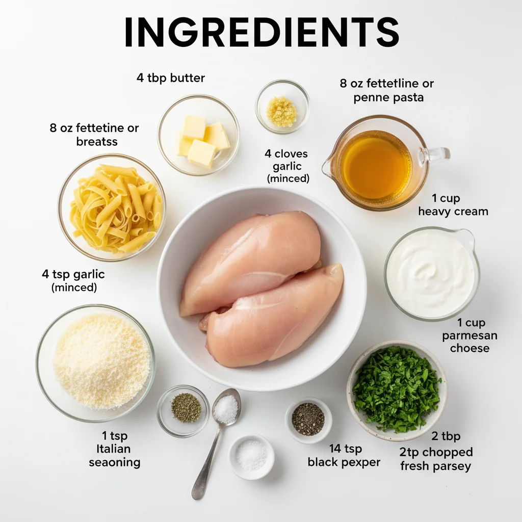 garlic parmesan chicken pasta recipe ingredients