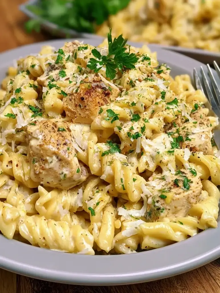 garlic parmesan chicken pasta recipe recipeCard1