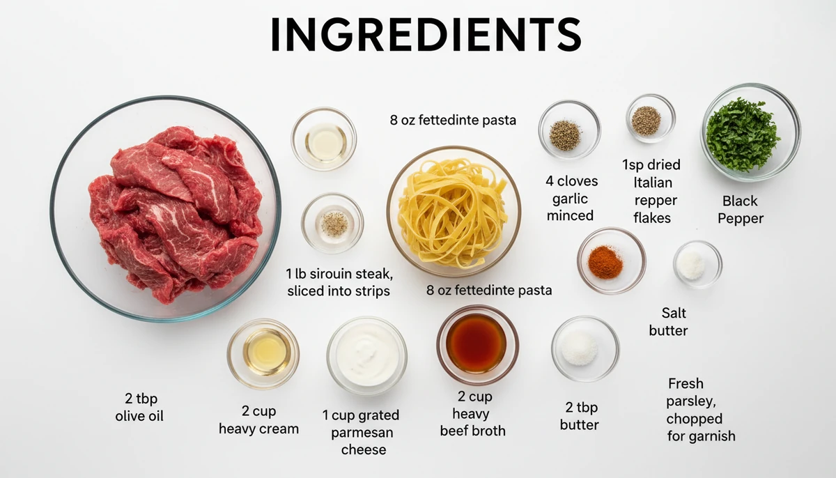 garlic parmesan steak pasta recipe ingredients