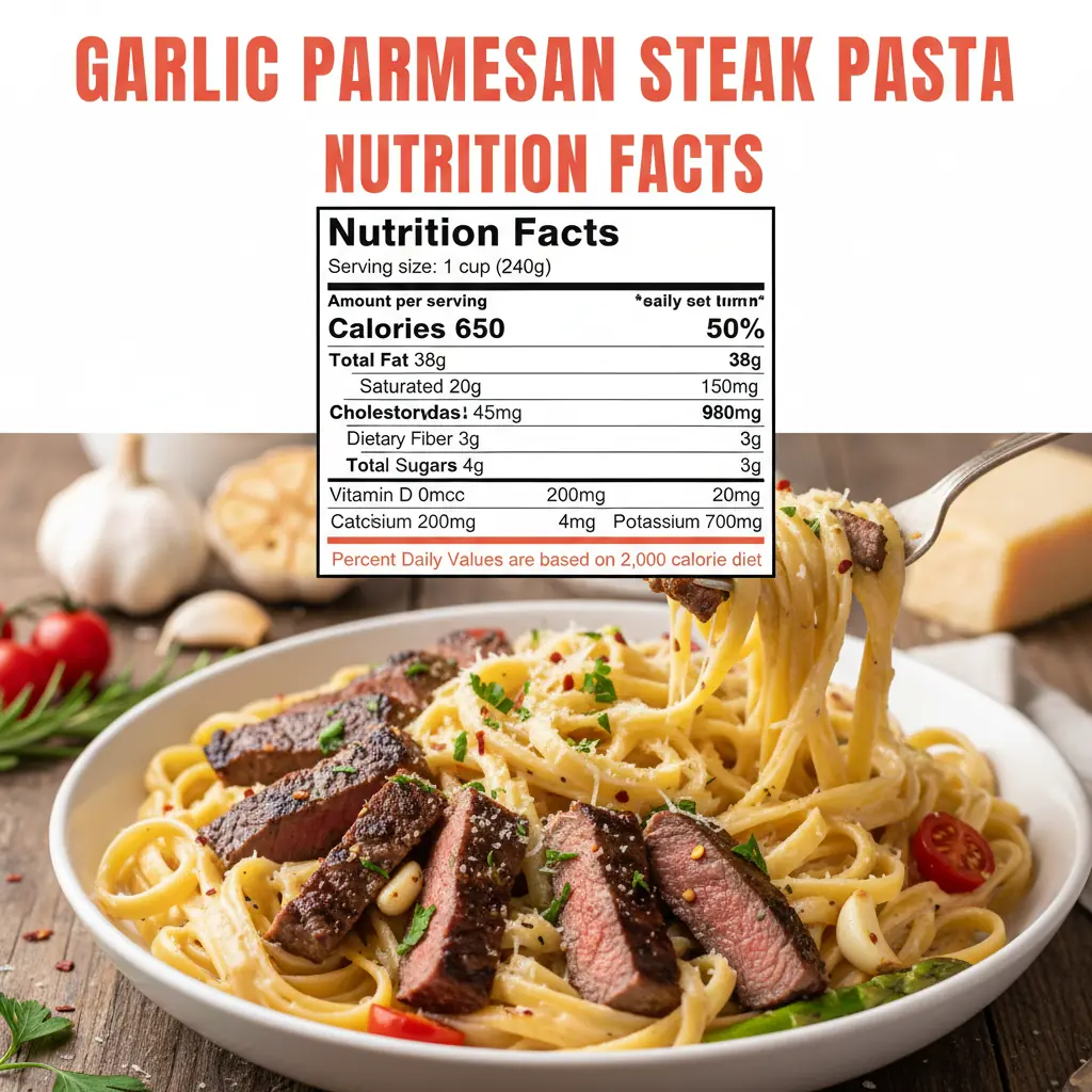 garlic parmesan steak pasta recipe nutritional information