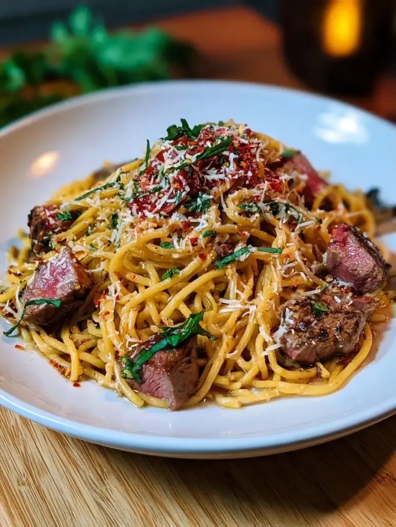 garlic parmesan steak pasta recipe recipeCard1