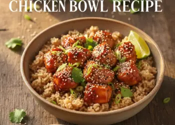 healthy sticky chicken rice bowl featured