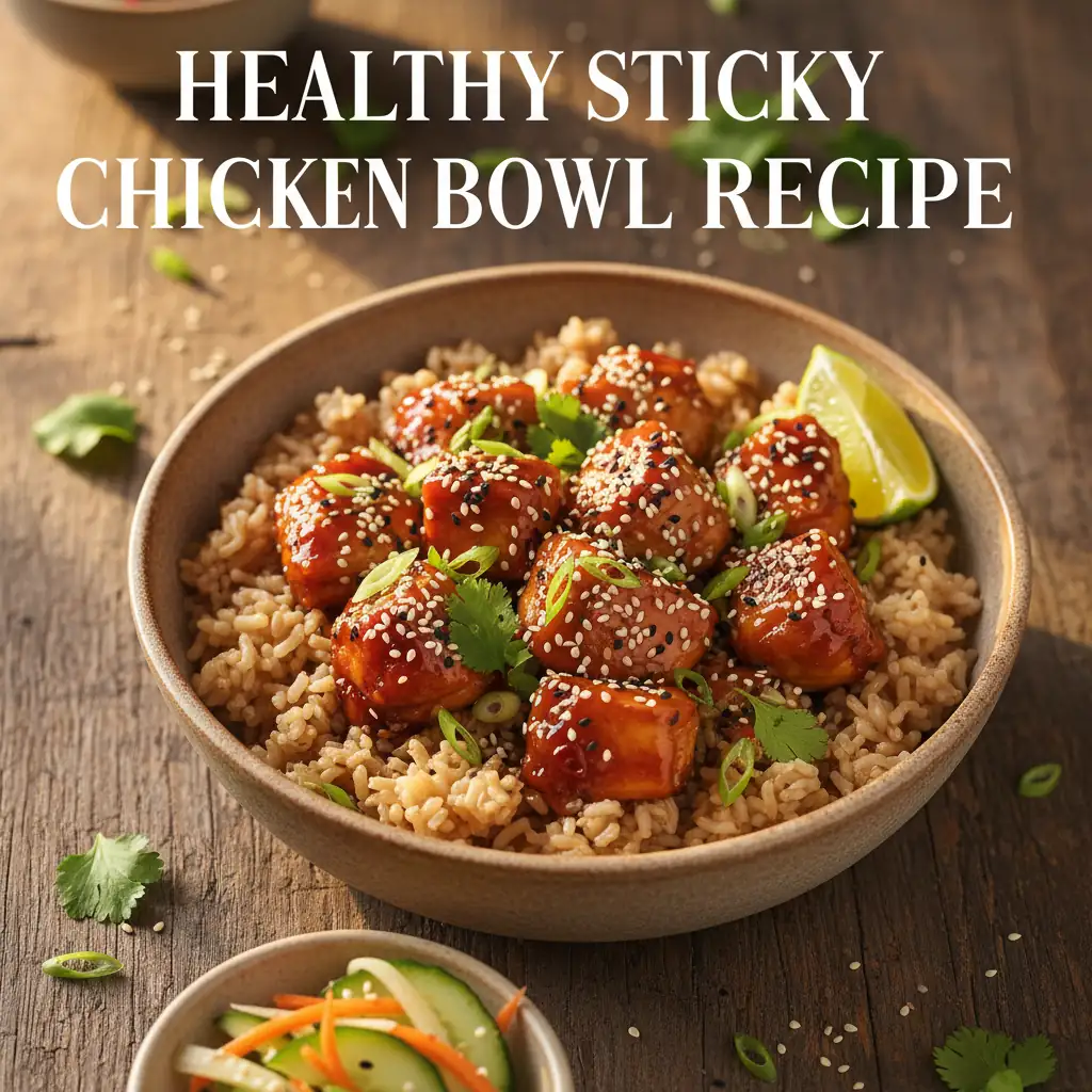 healthy sticky chicken rice bowl featured