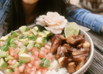 honey lime chicken avocado rice bowl featured