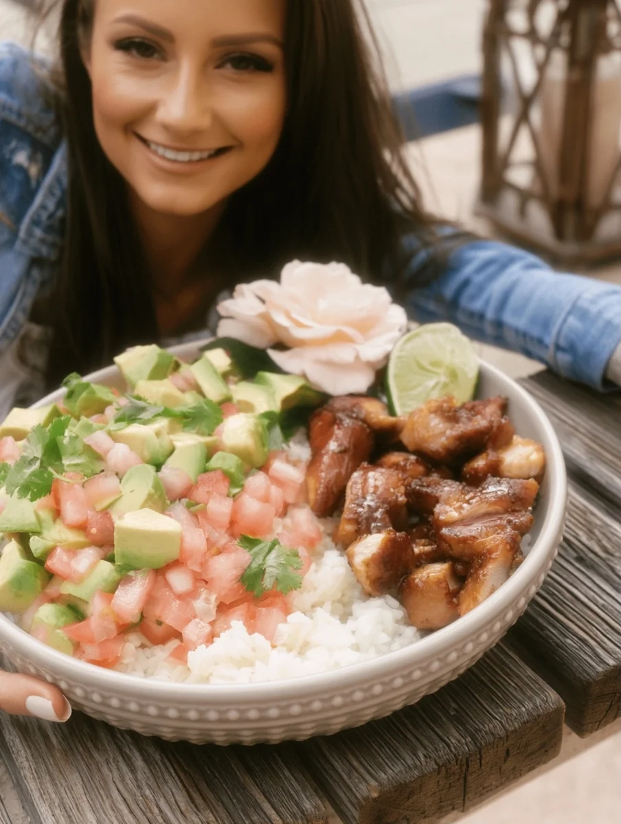 honey lime chicken avocado rice bowl featured