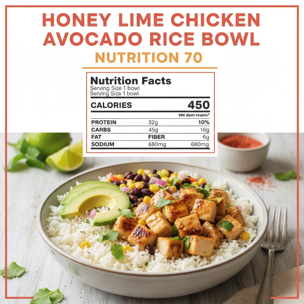 honey lime chicken avocado rice bowl nutritional information
