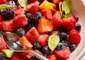 honey lime poppyseed fruit salad featured