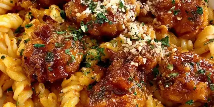 hot honey chicken pasta recipe featured