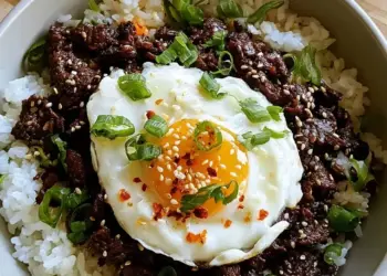 Korean beef egg bowl recipe featured