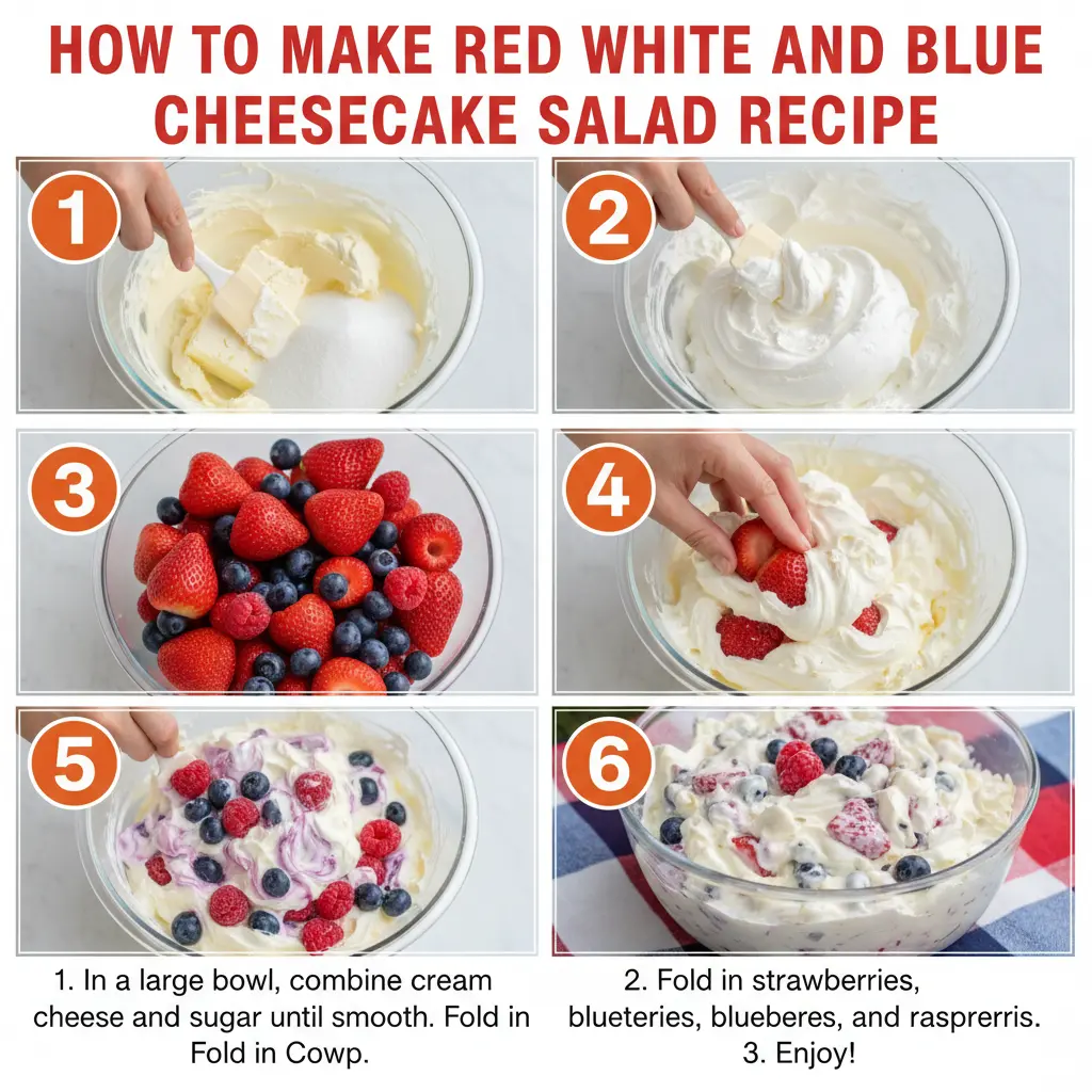 How to make red white and blue cheesecake salad recipe