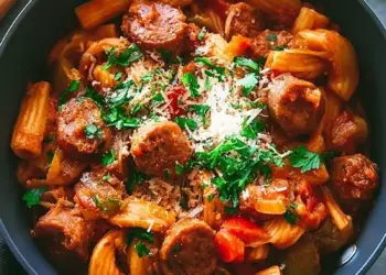 sausage and peppers pasta recipe featured
