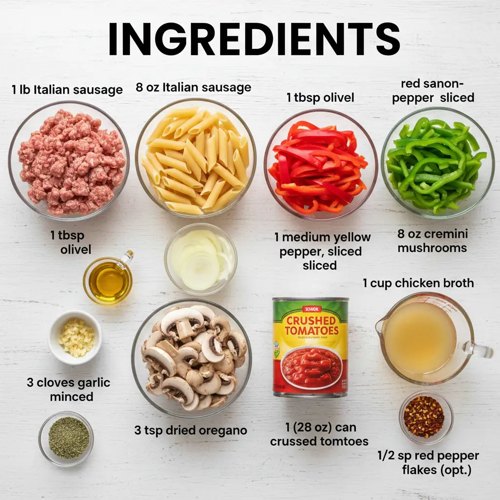 sausage and peppers pasta recipe ingredients