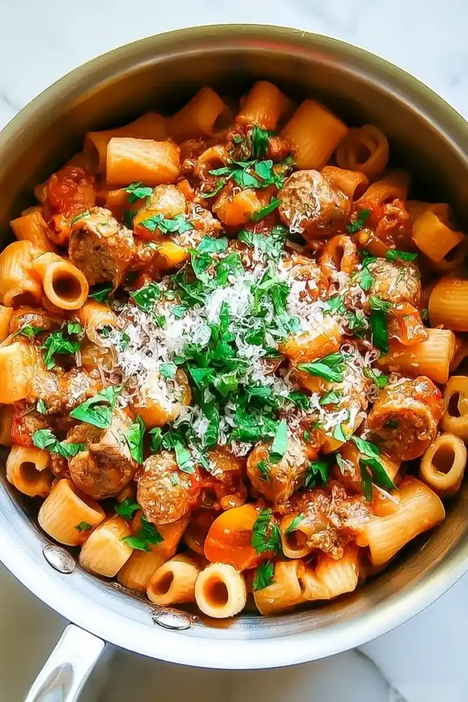 sausage and peppers pasta recipe recipeCard1