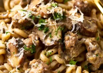 sausage mushroom pasta recipe featured