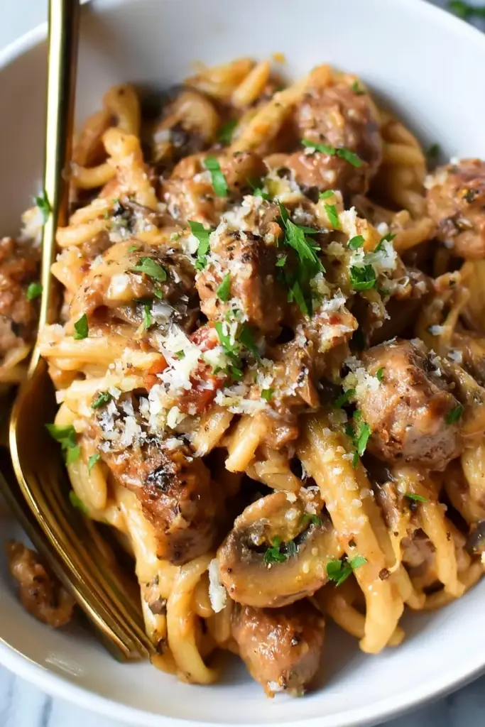 sausage mushroom pasta recipe recipeCard1