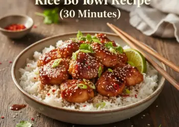 sticky chicken rice bowl recipe featured