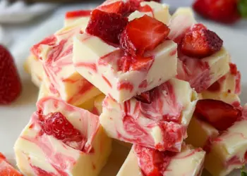 strawberries and cream fudge recipe featured